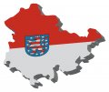 Umriss des Bundeslandes Thüringen mit Wappen