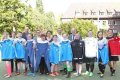 Frauenfußballmannschaft der Hephata Werkstätten Mönchengladbach mit DFB-Trikots der Frauennationalmannschaften