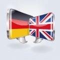 Sprechblasen mit deutscher und britischer Flagge